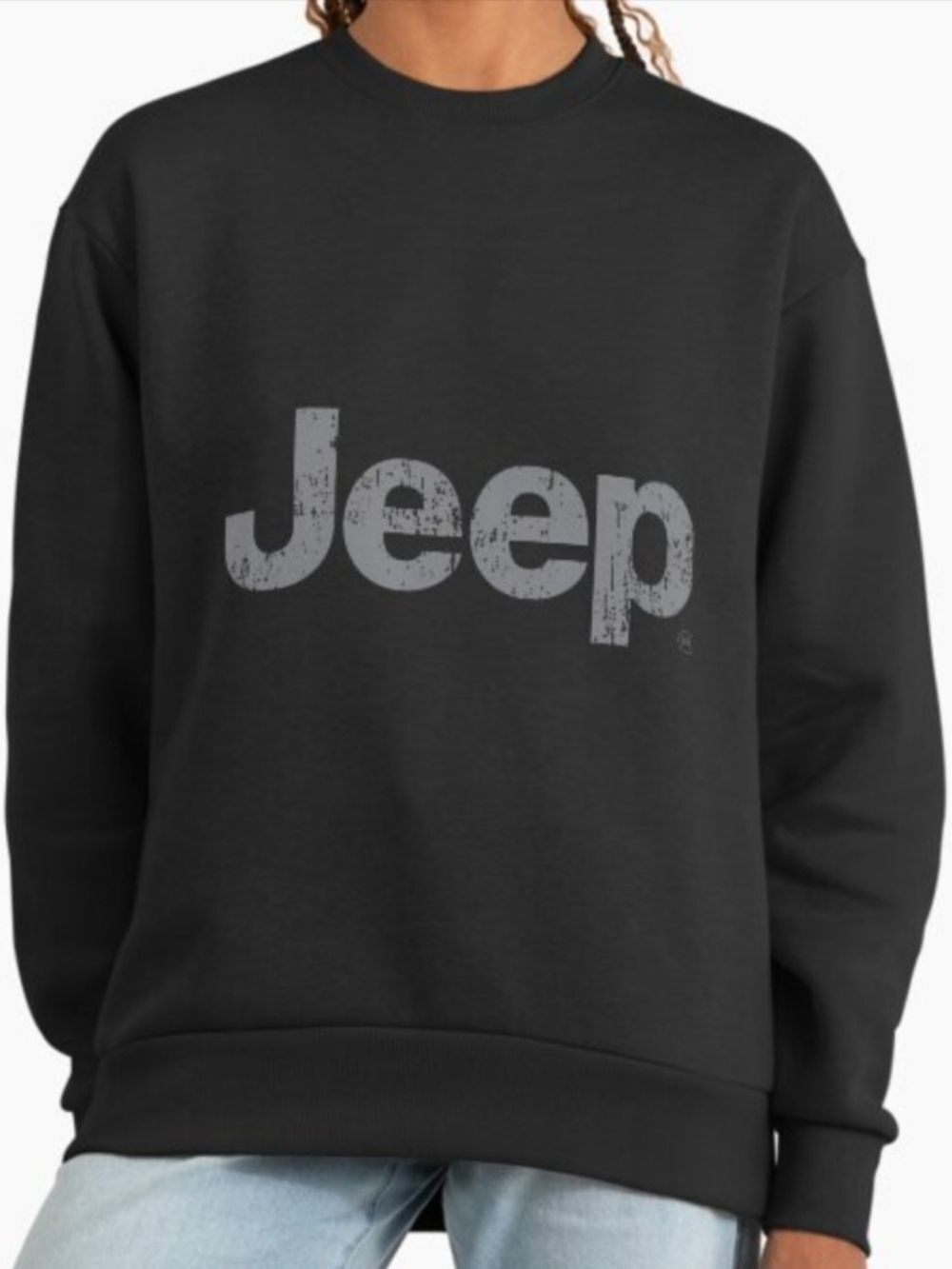 Jeep Womens Black Iconic Distressed Logo Long Sleeve Pullover Sweatshirt Medium